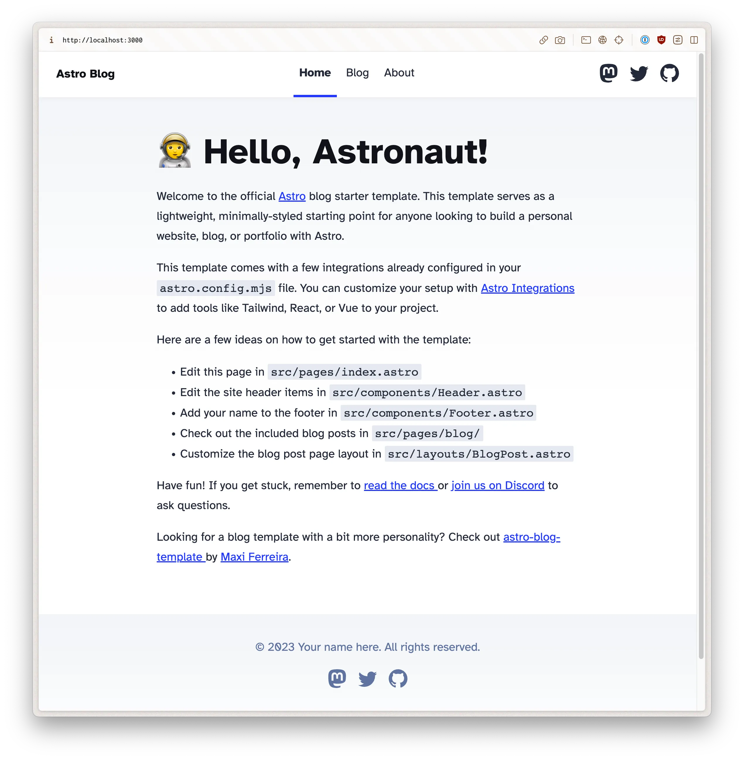 Screenshot of Arc browser after running npm run dev